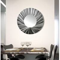 Large Round Silver Metal Mirror Wall Art Accent Metallic Hanging by Jon Allen 718117183225  273408142620